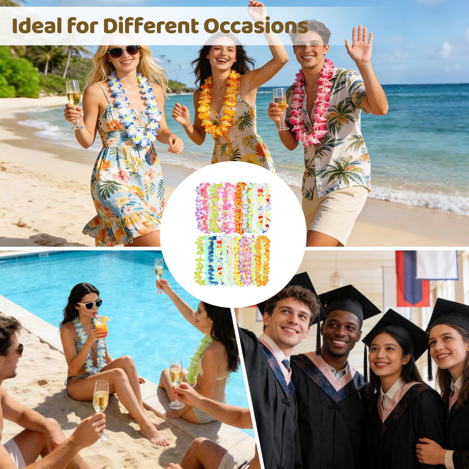 50 Pcs Hawaiian Leis, Tropical Flower Lays, Colorful Party Flower Necklaces, …