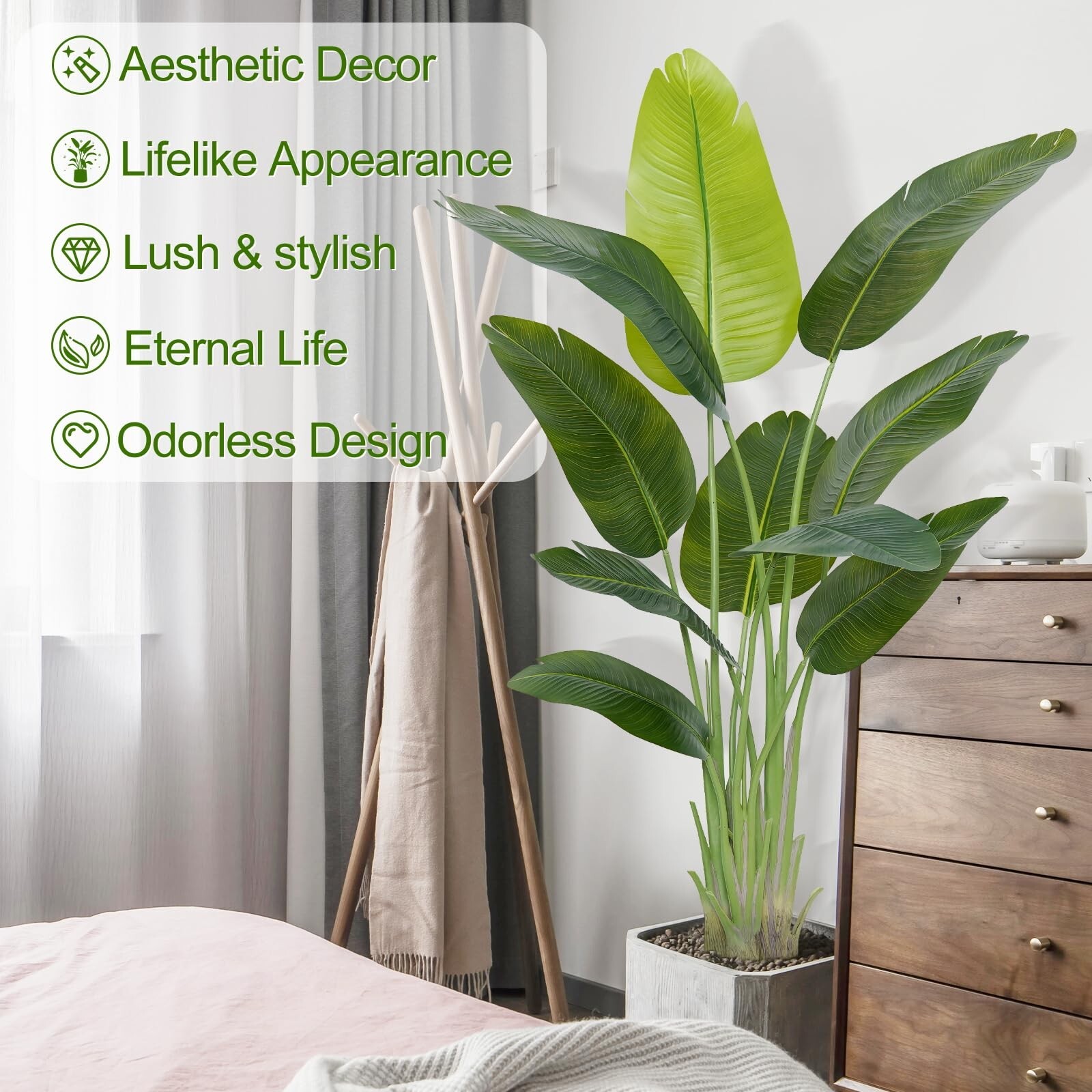 Lifelike Bird of Paradise Artificial Plant,5ft Faux Banana Leaf Tree with 10 …