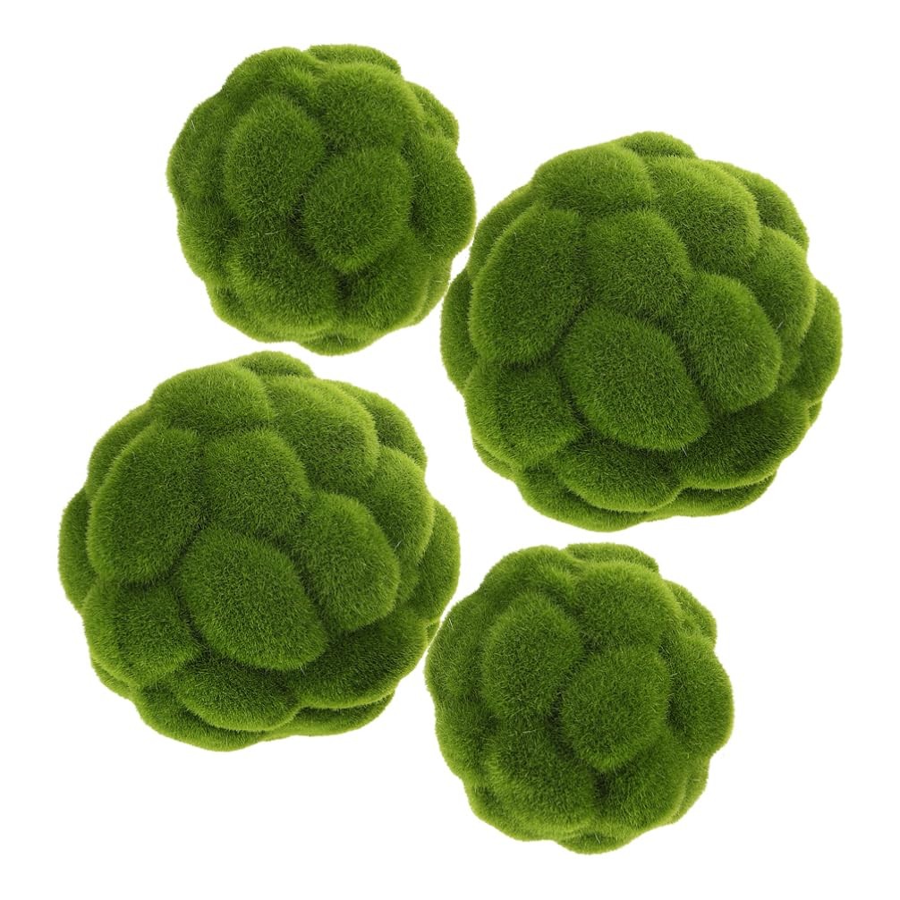4 PCS 4.7 Inch Faux Moss Balls Simulated Greenery Spheres Hanging Rope Decor