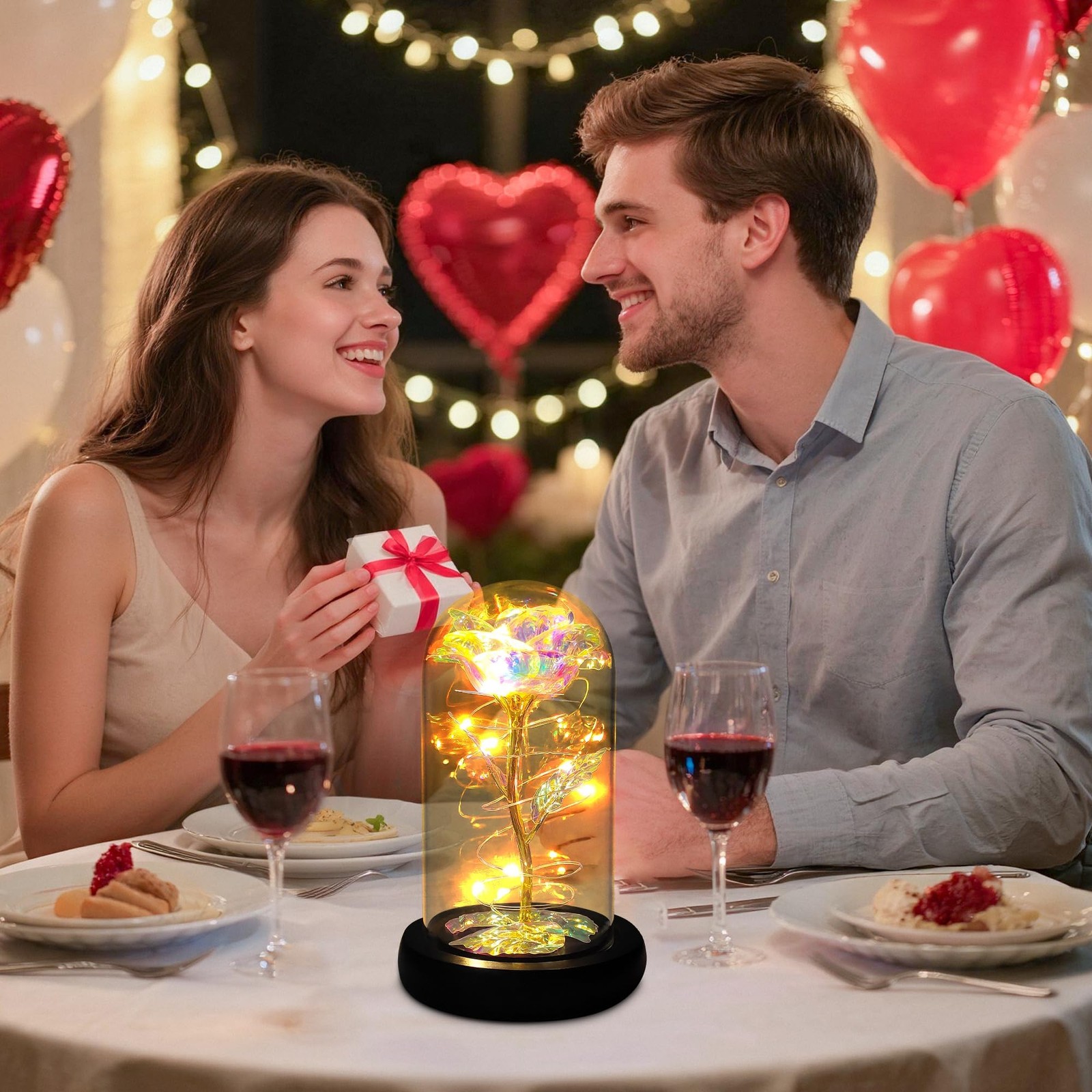 Regalos De San Valentín Para Ella Flores Rosa Iluminada en Cúpula De Cristal