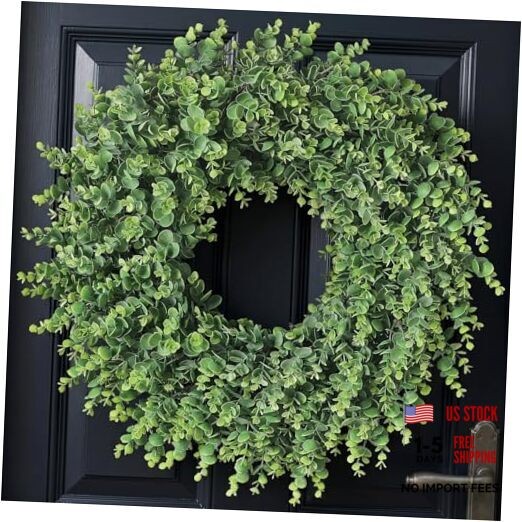 24″ Real Touch Artificial Eucalyptus Wreath for Front Door – Fake Greenery