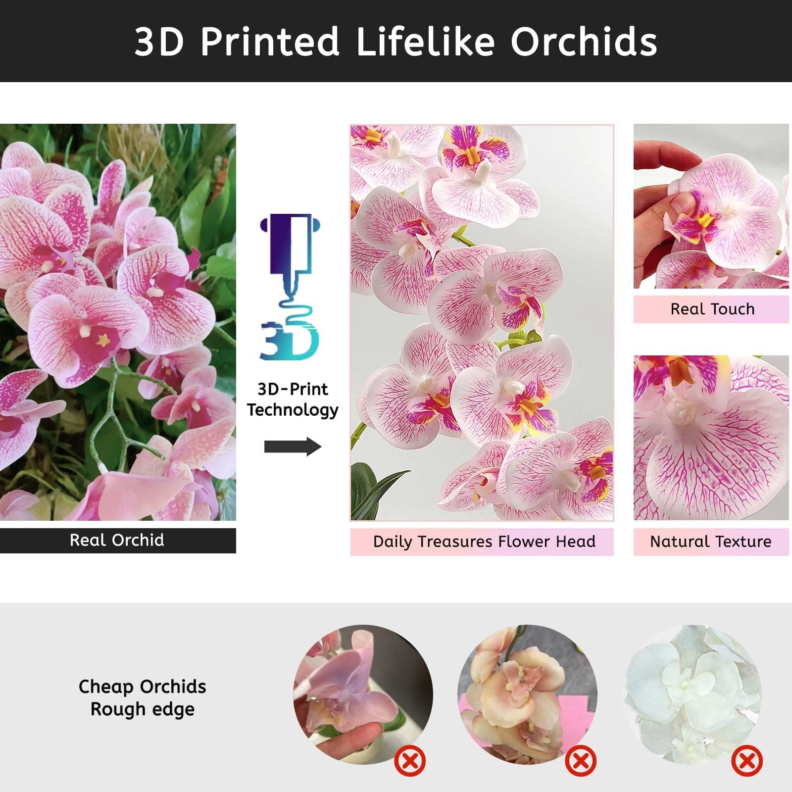 Daily Treasures 13-Heads Artificial Orchid Flower in Pot,50cm Silk Orchid Arr…