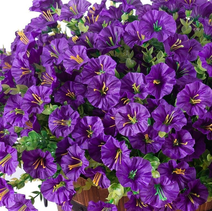 UV Resistant Faux Purple Morning Glory Basket for Outdoor Spring Decor