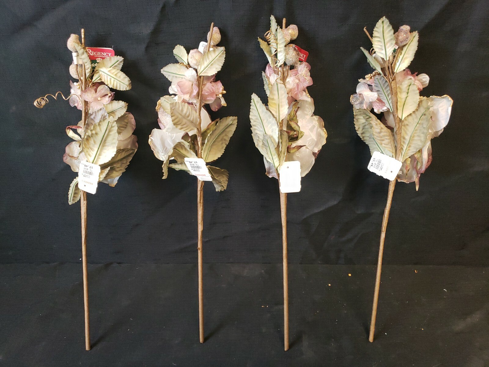 Lot of 9 NEW NWT REGENCY INTERNATIONAL FLORAL STEM Gold Chiffon Pink Flowers