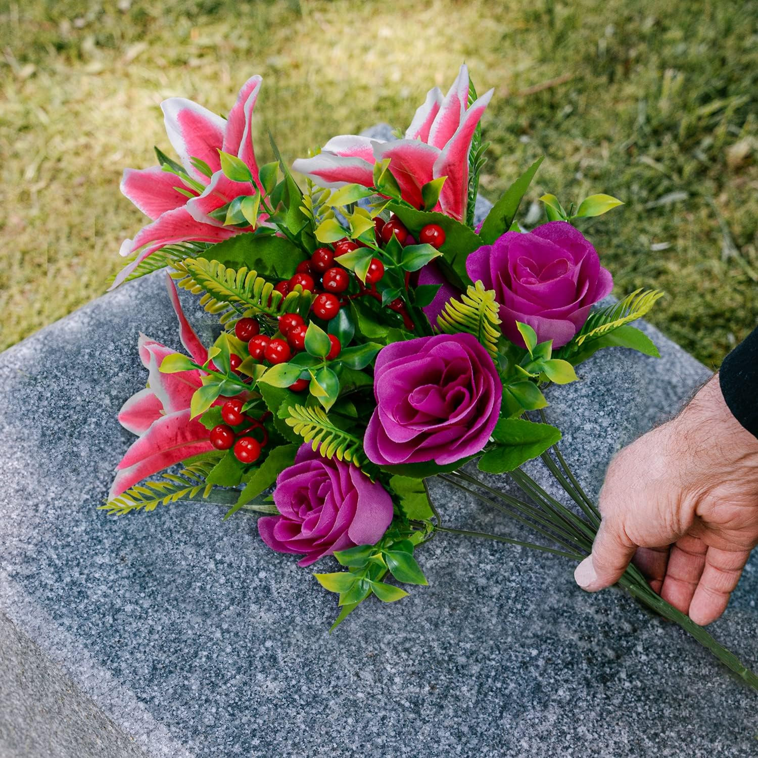 Artificial Cemetery Flowers for Grave, Set of 2 Artificial Memorial Flowers with