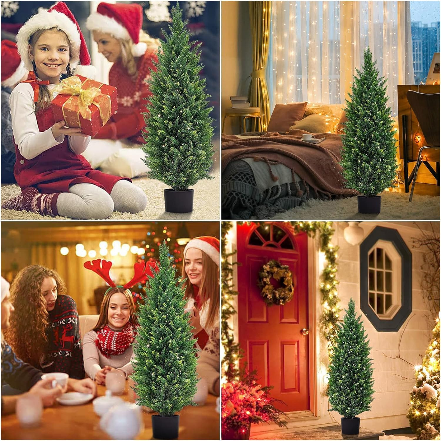 60″ Artificial Cedar Topiary Trees – UV Rated Faux Evergreen Set (2 Pieces)