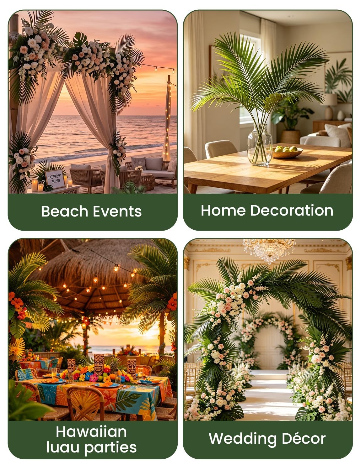 100 Pcs 25″ Faux Palm Leaves – Lifelike Tropical Fronds for Weddings, Luau & Dec