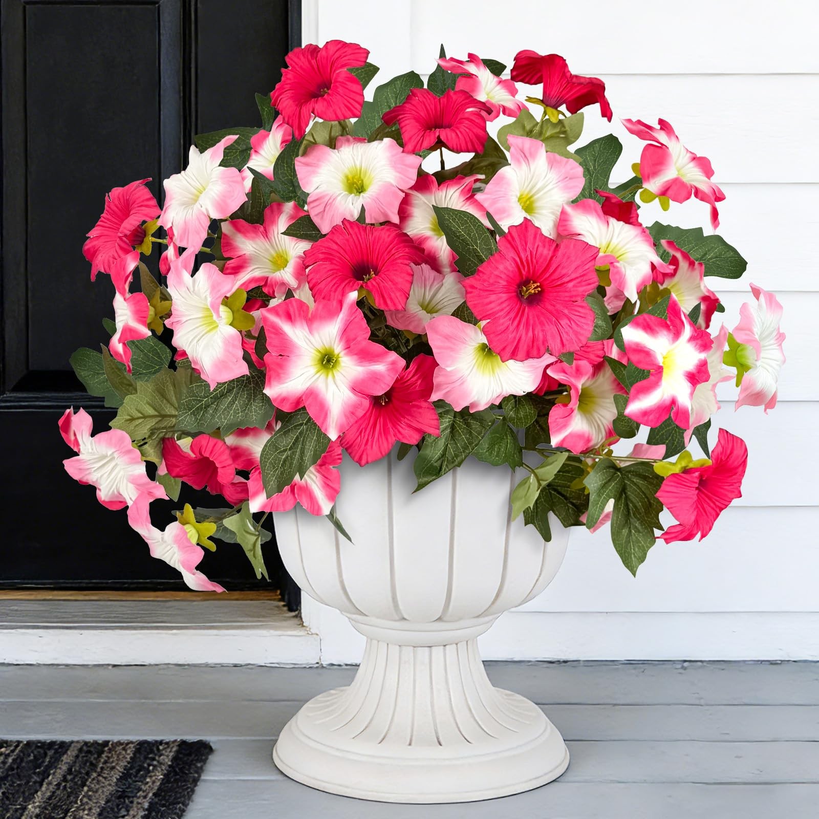 4pcs Artificial Fake Flowers Plants for Outdoor Decoration(Rosy Red)