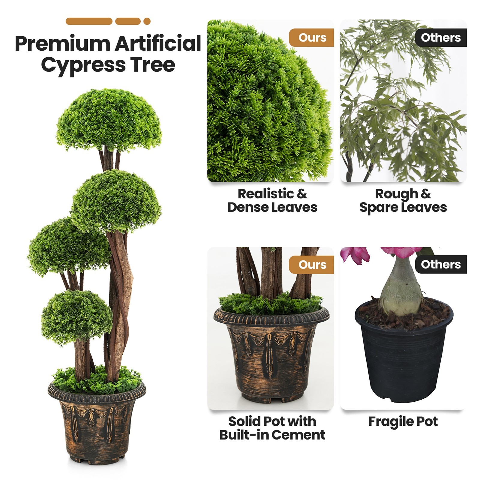 3FT Artificial Tree Fake Cedar Tree Faux Cypress Topiary Tree for Indoor Outdoor