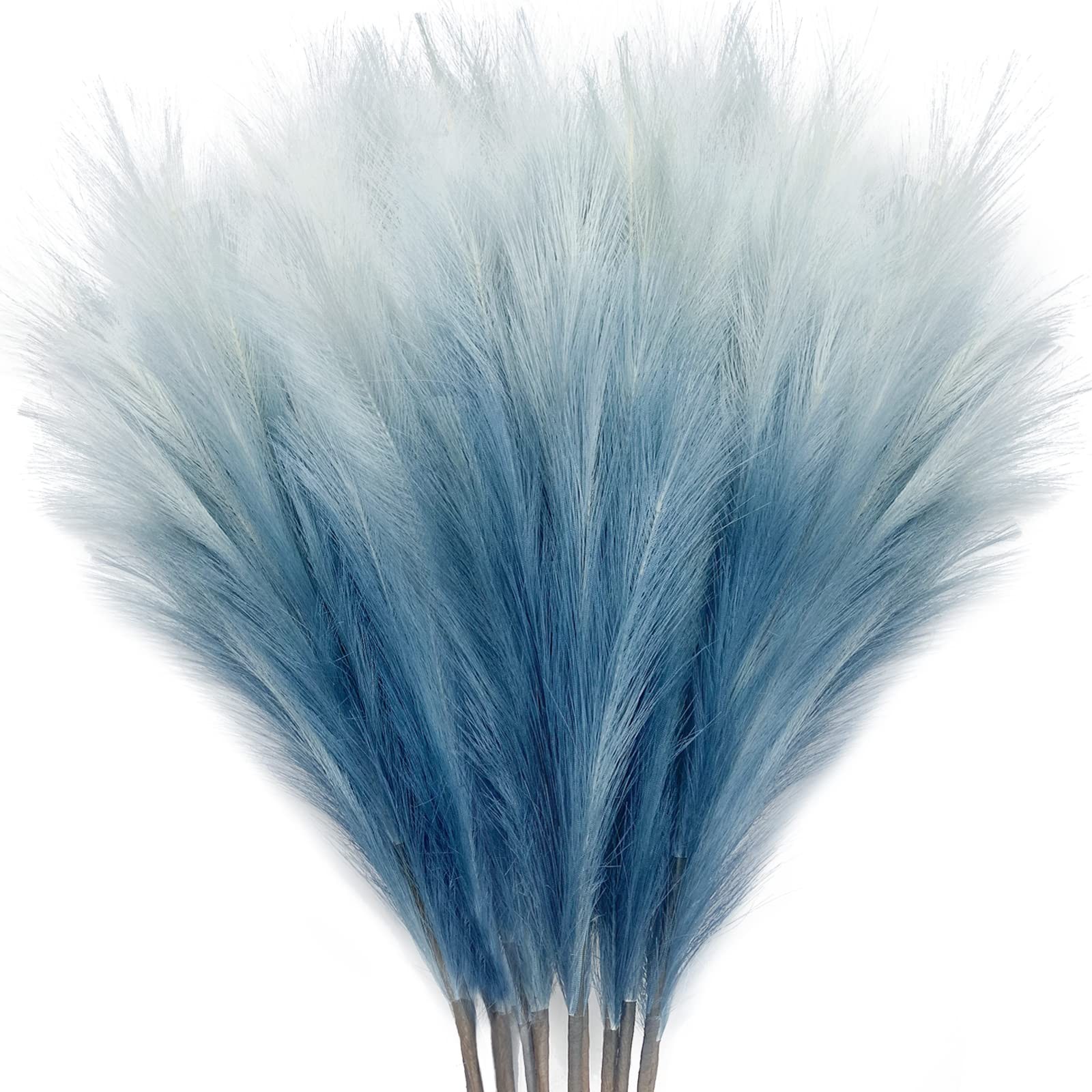 8Pcs 35.4” Blue Colorful Faux Pampas Grass, Fluffy Artificial Bulrush Branche…