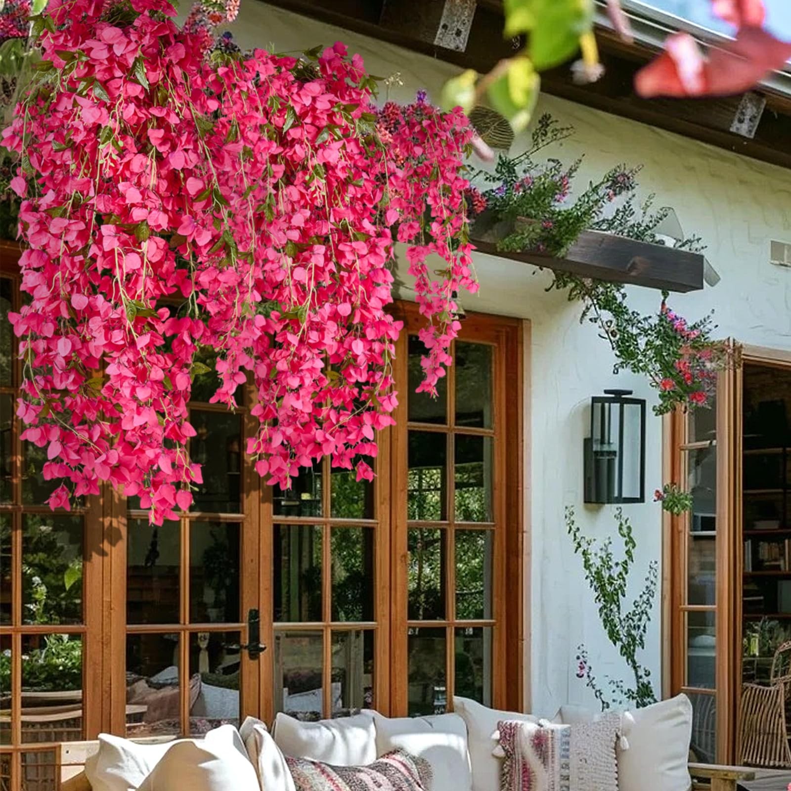 2 PCS 50 Inch Silk Bougainvillea Artificial Flowers, Faux Triangle Plum Flowe…