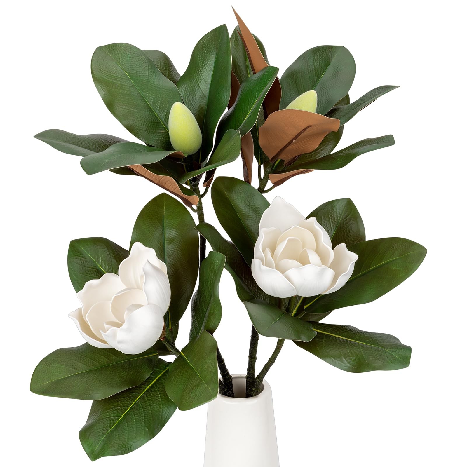 2PCS 33.5inch Artificial Magnolia Flowers with Green Magnolia Leaves and Frui…