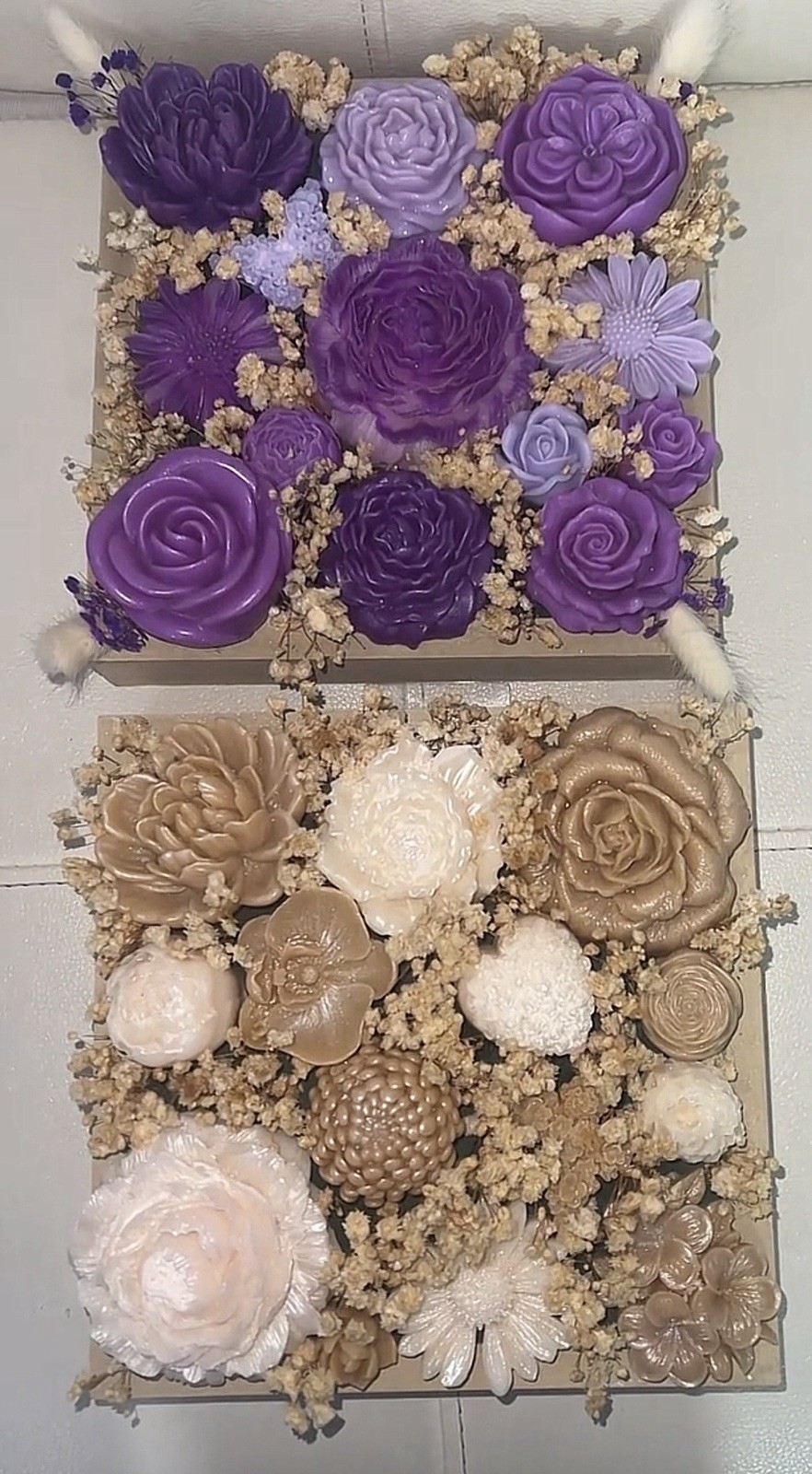 Artificial Rose Arrangement Centerpiece Flower Box Purple Beige Floral Garden