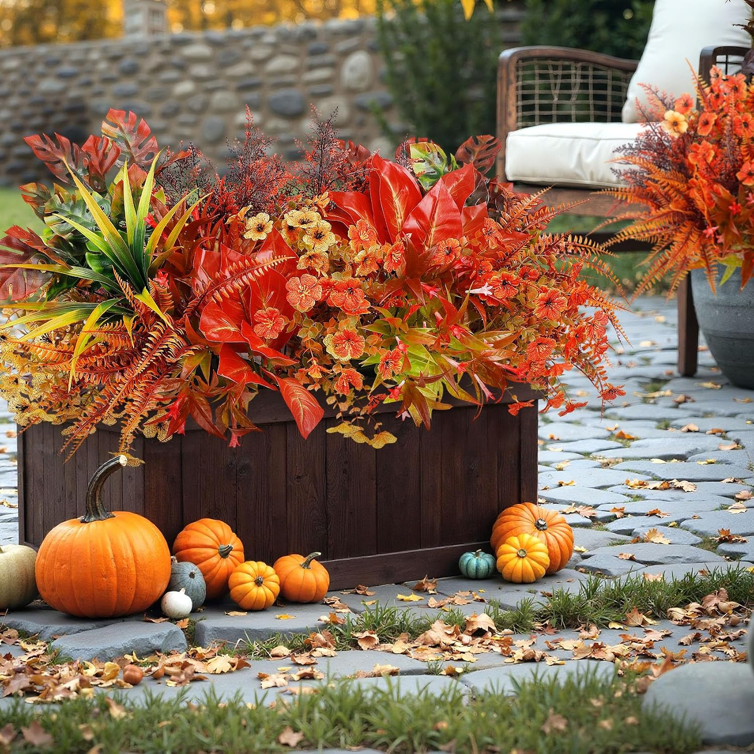 20 Bundles Artificial Fall Flowers for Outdoor Decoration, Fake Plants Faux Mums