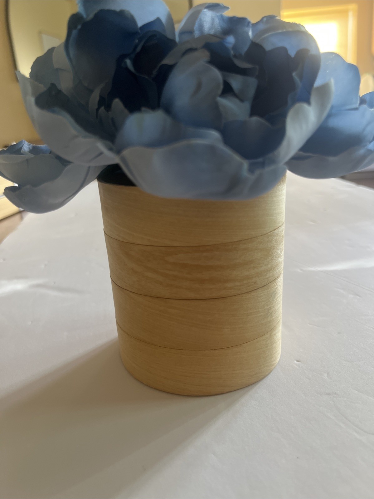 Artificial Blue Flower with 4 In Wooden Planter Home Decor Floral Arrangement NW