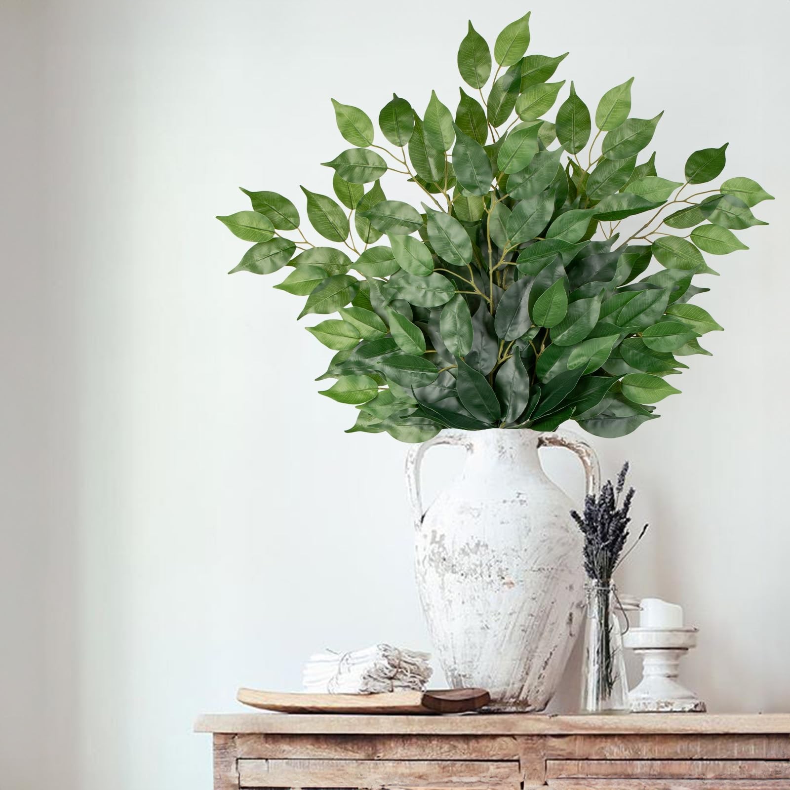 12PCS Ficus Leaves Artificial Branches 24″ Faux Ficus Greenery Tree Branches …
