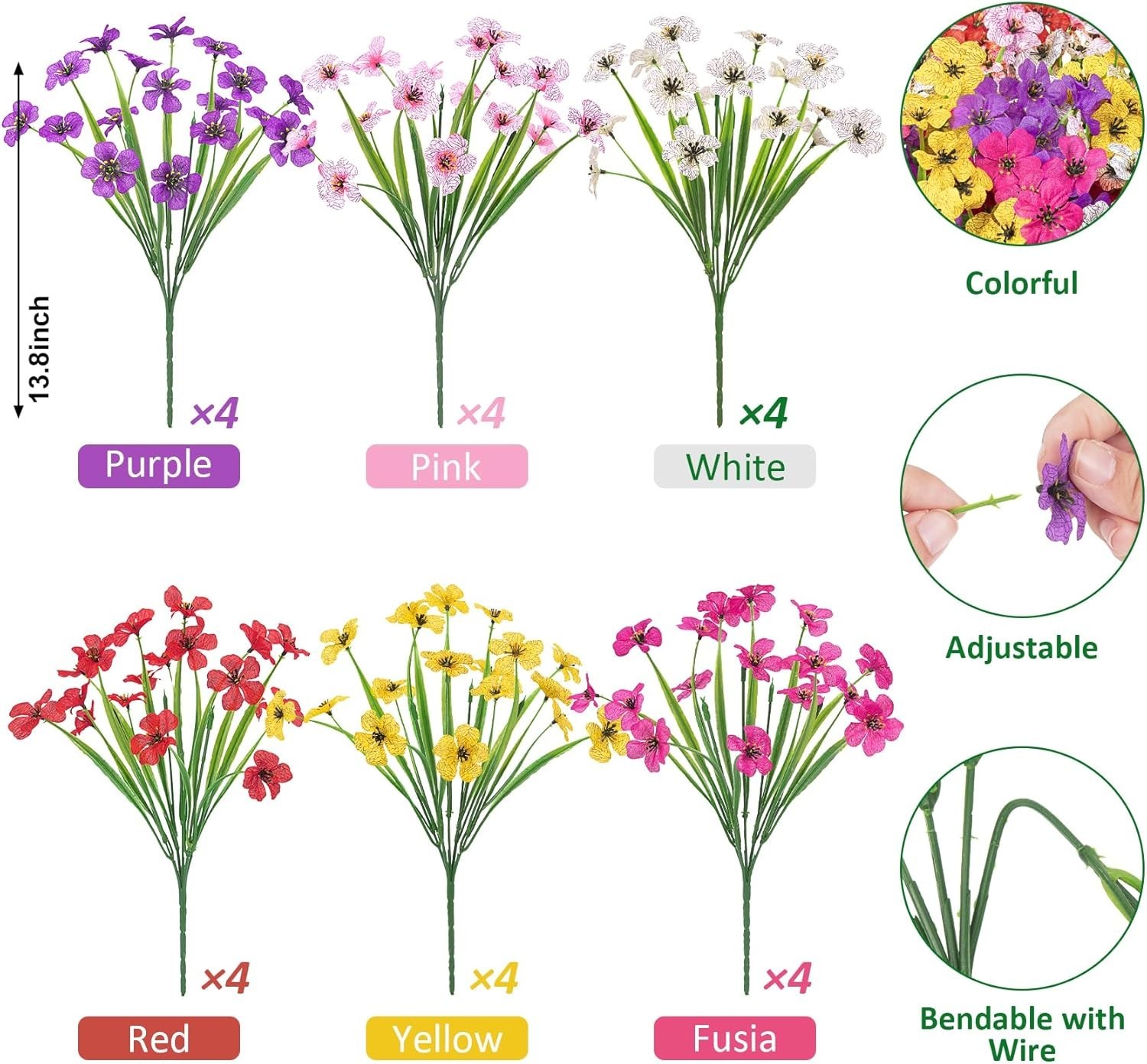 24 Bundles Artificial Flowers for Outdoors UV Resistant Silk Fake Flowers Faux