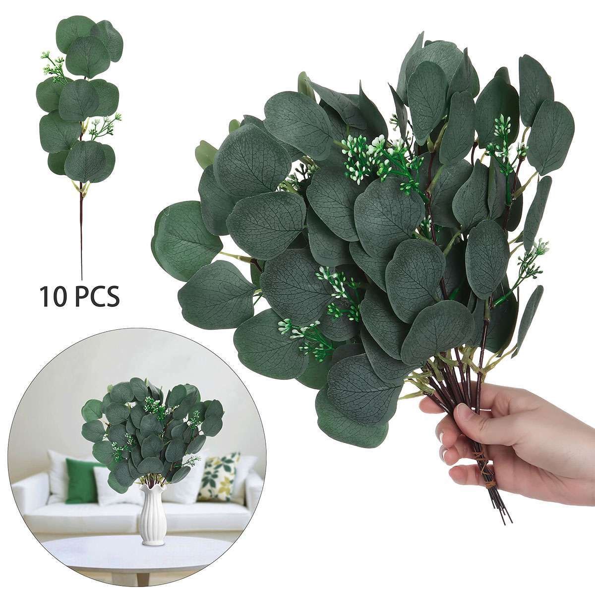 10/20 Artificial Eucalyptus Leaves Stems Garland Wreath Wedding Plant Home Decor