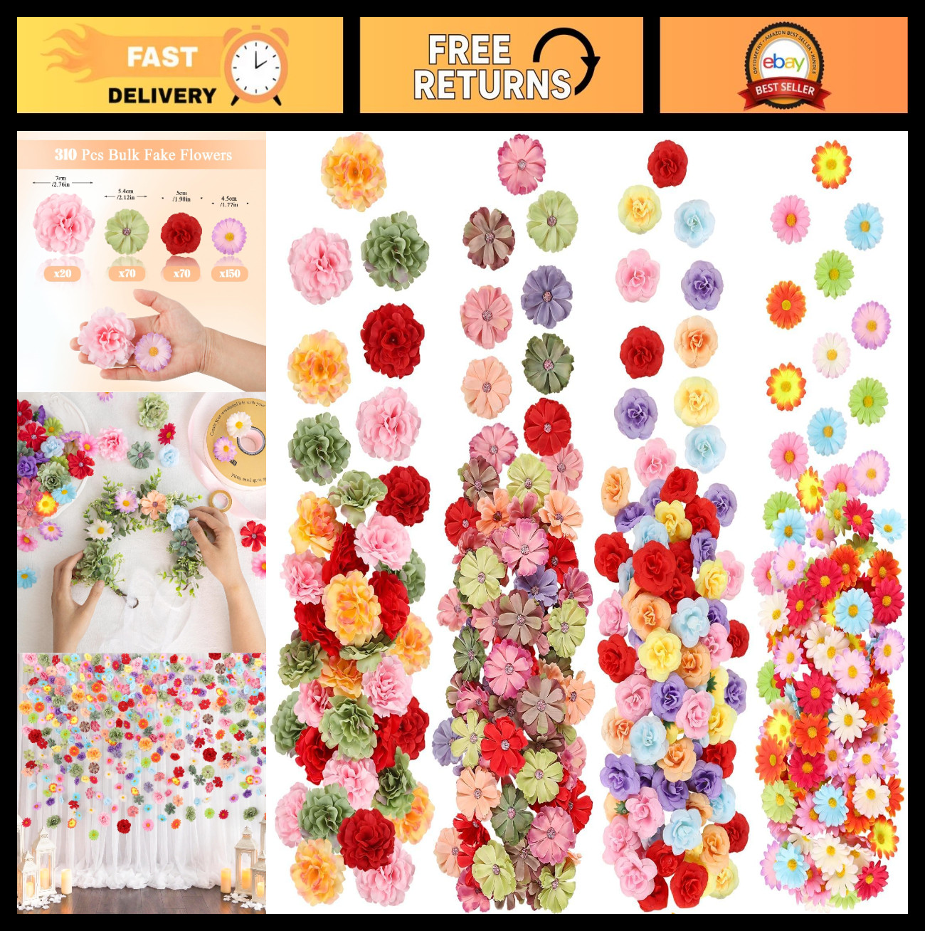 310Pcs Mini Artificial Flower Heads – Silk Daisy Buds for DIY Crafts, Wedding De