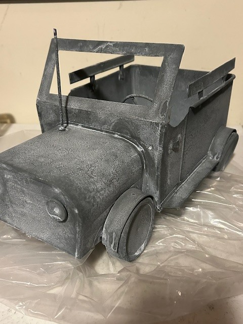 New Short Truck metal planter in distressed weathered zinc