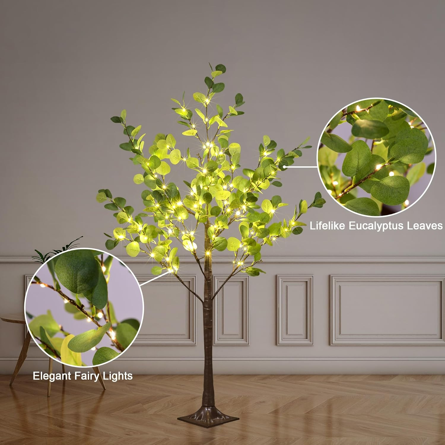 Lighted Eucalyptus Tree Warm White LED Artificial Greenery with Lights for Weddi