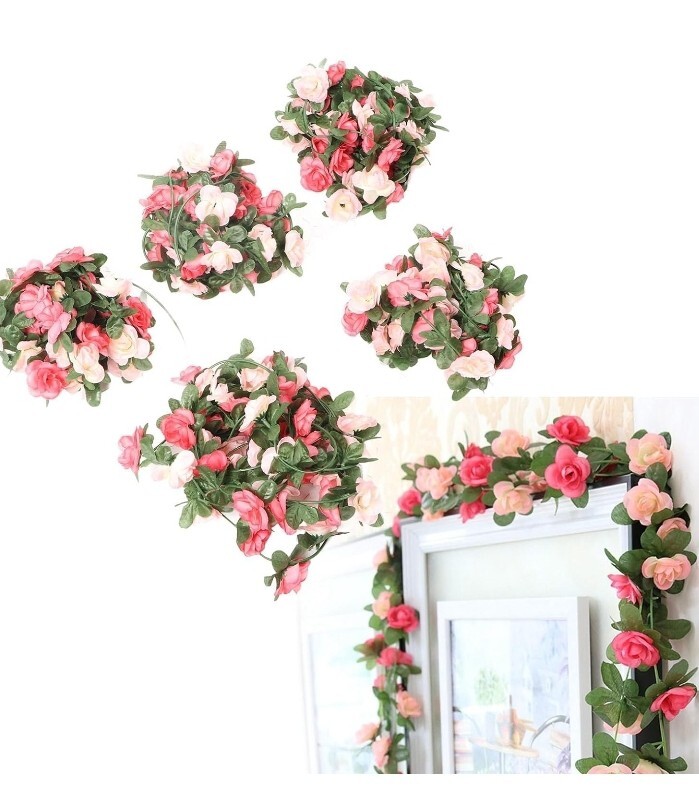 5PCS Fake Flower Garland, Silk Flower Vine, Artificial Flower Garlands, Rose..