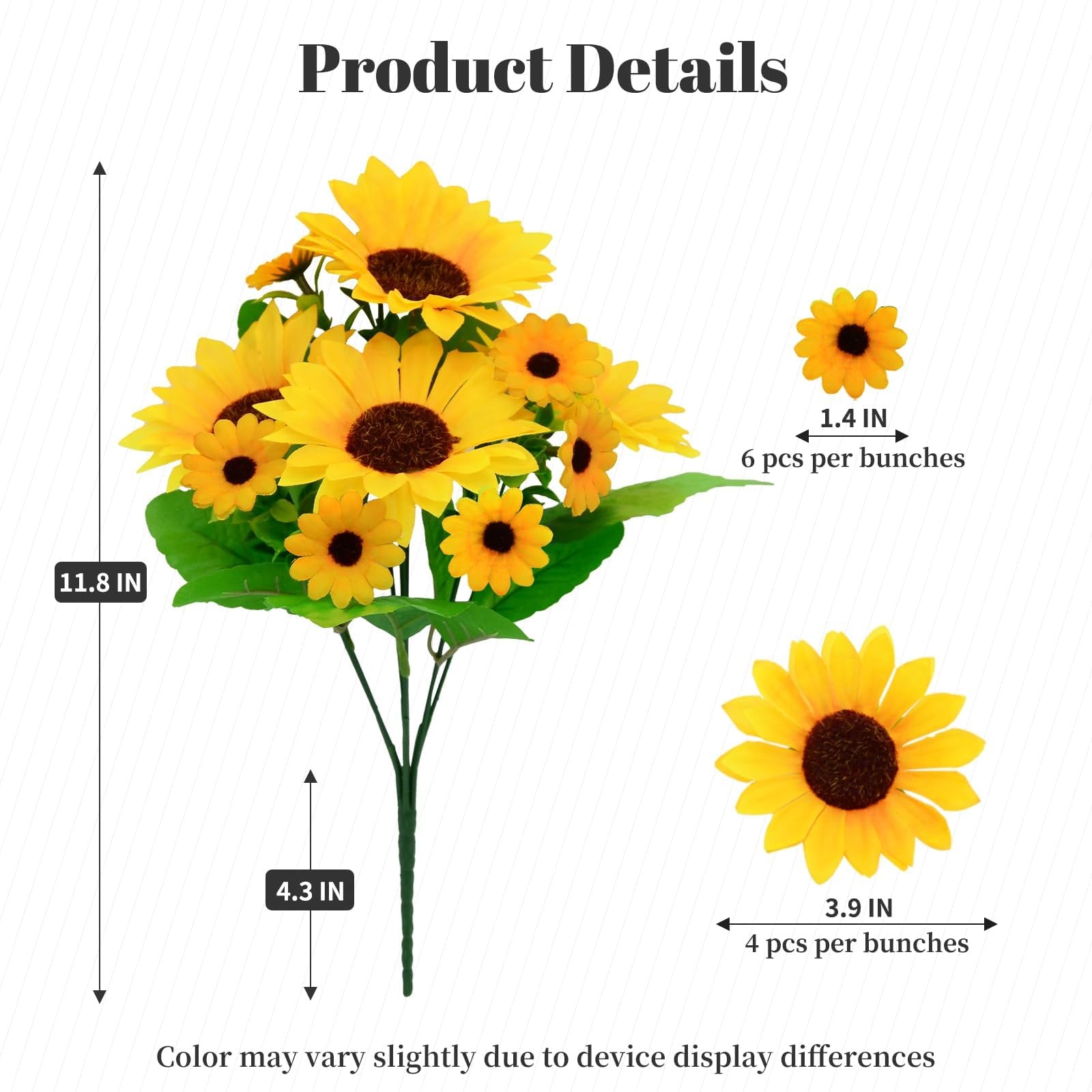 6 Pack Artificial Sunflowers Bouquet, Outdoor Artificial Flower with Stems, 6…