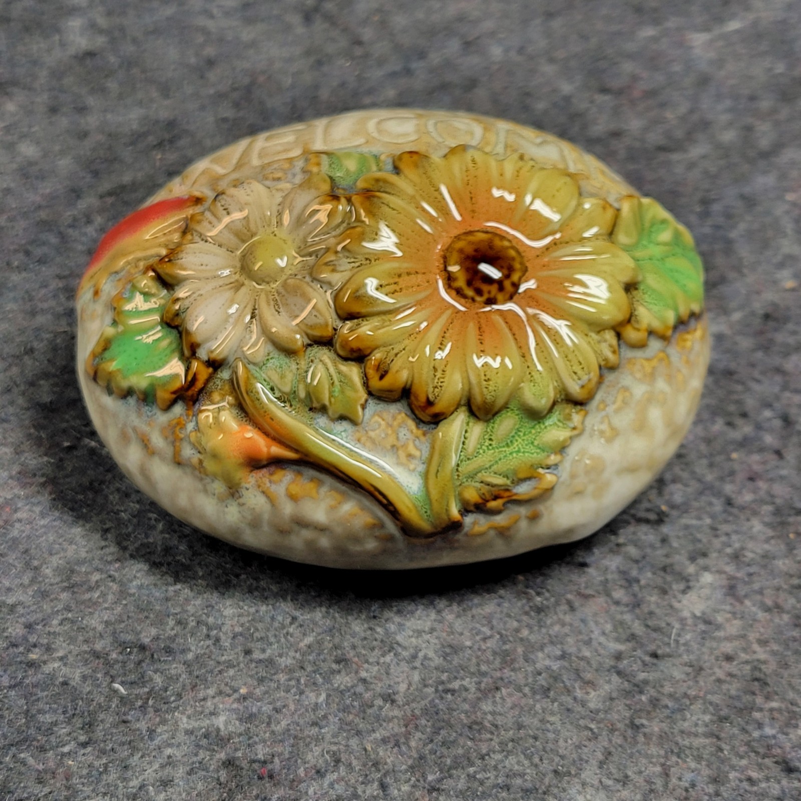 Ceramic Desktop Flower Garden Welcome Faux Rock Raised Glossy Sunflower Daisy