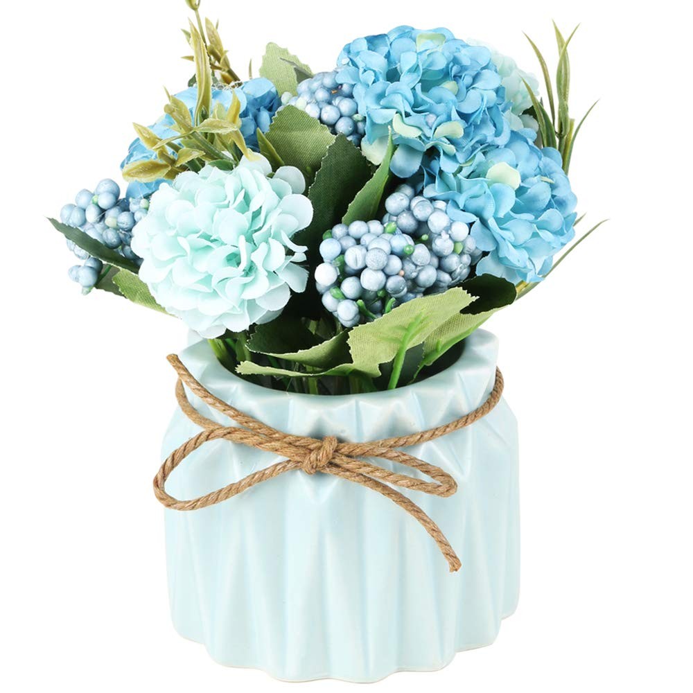 Artificial Hydrangea Bouquet with Small Ceramic Vase Fake Silk Variety Flower…