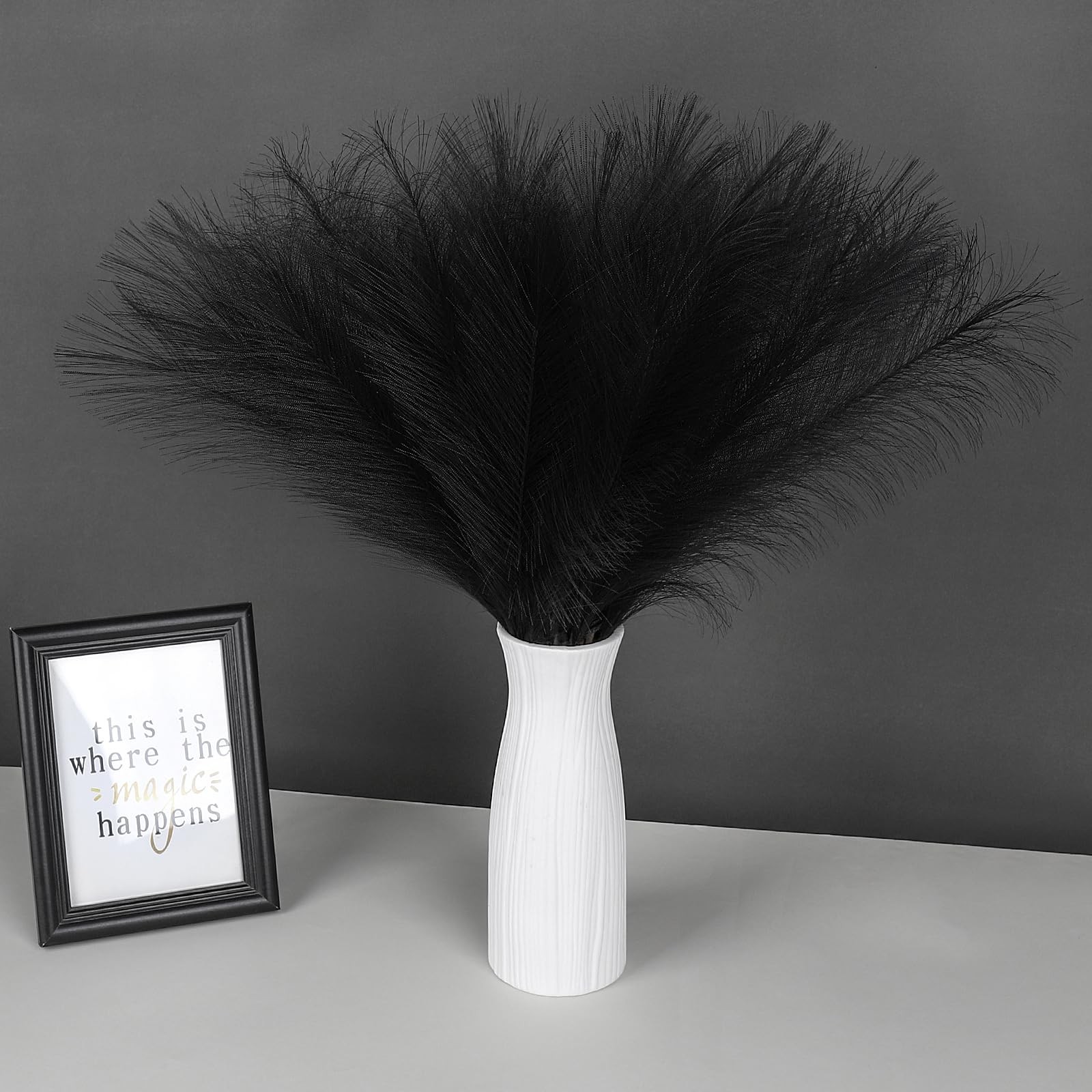 30 PCS Pampas Grass Black Decor 21.7″ Fluffy Faux Short Flower Vase Filler