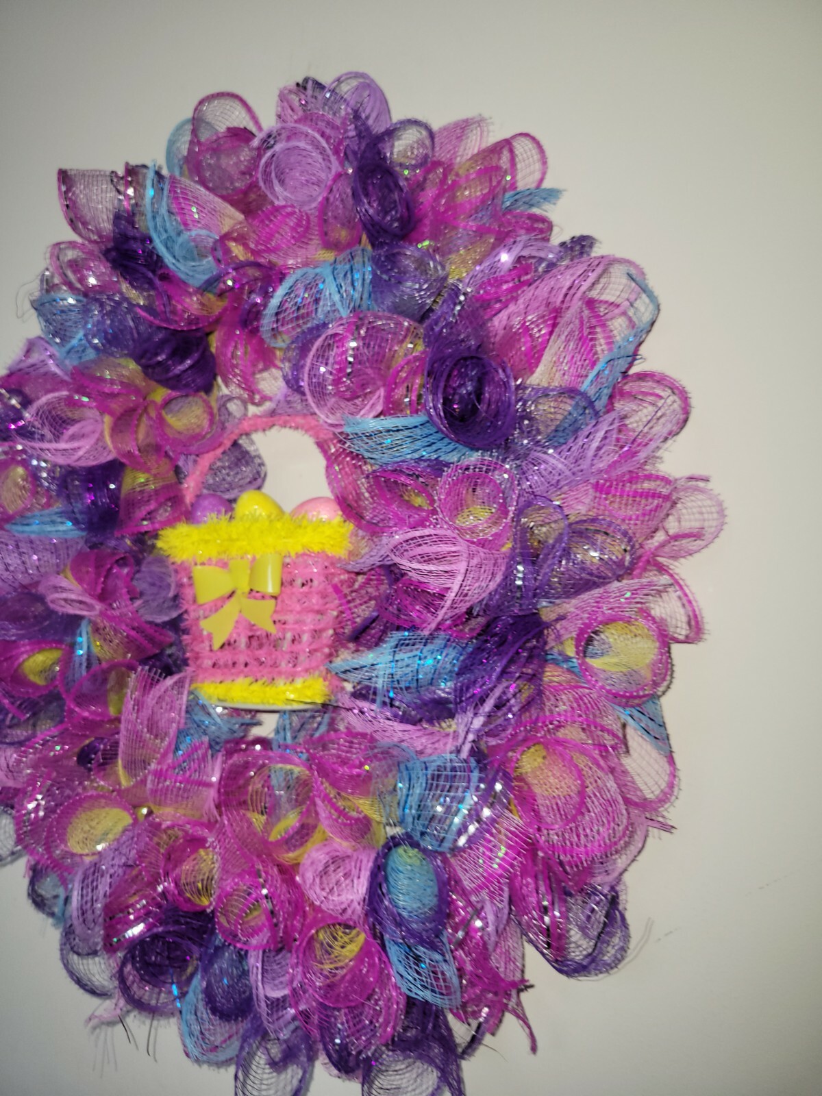 EASTER egg basket blue yellow purple pink SPRING Wreath Deco Mesh Door window