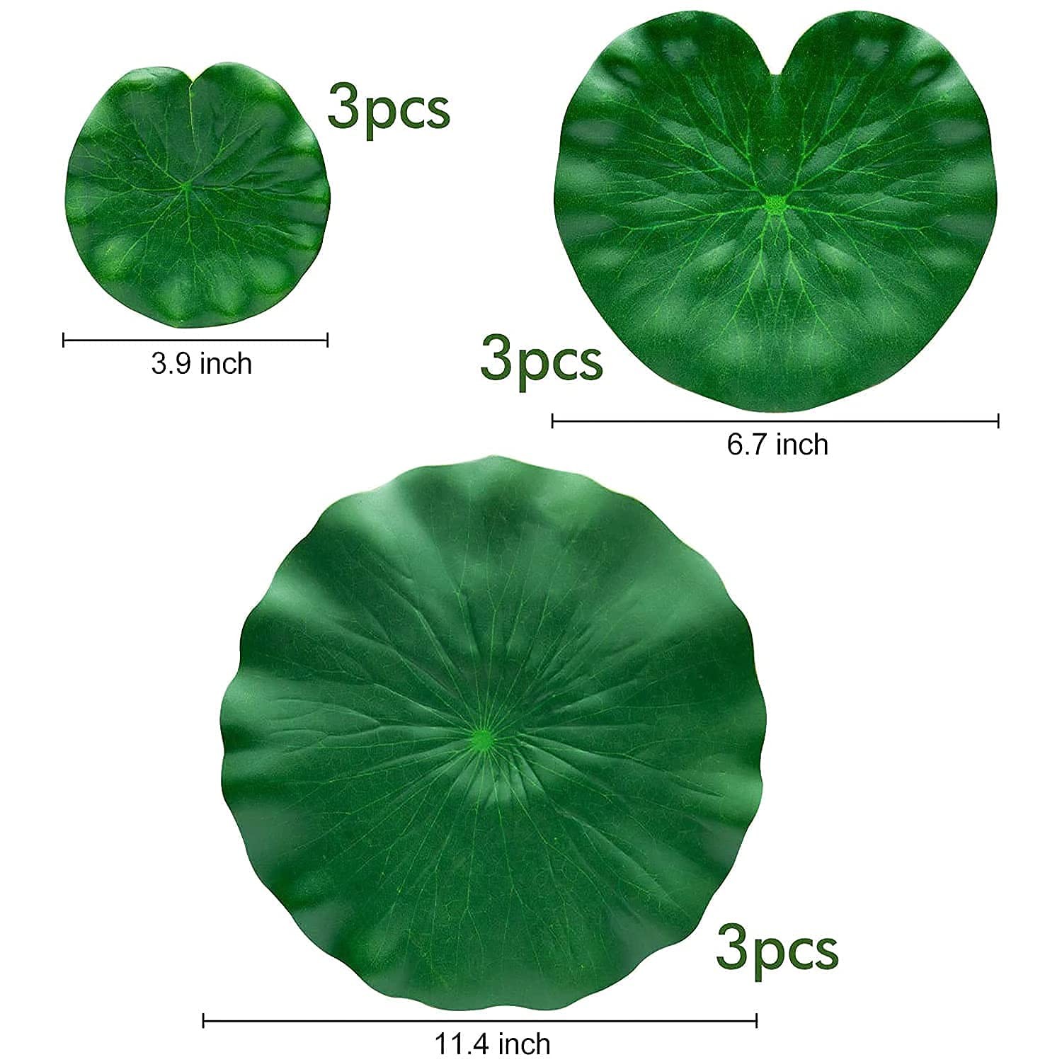 Artificial Lily Pads for Pond, 11in & 6in Artificial Flowers Floating Foam Lotus