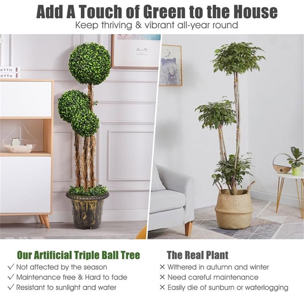 Pemberly Row Artificial Topiary Triple Ball Tree Plant w/ UV Resistant in Green