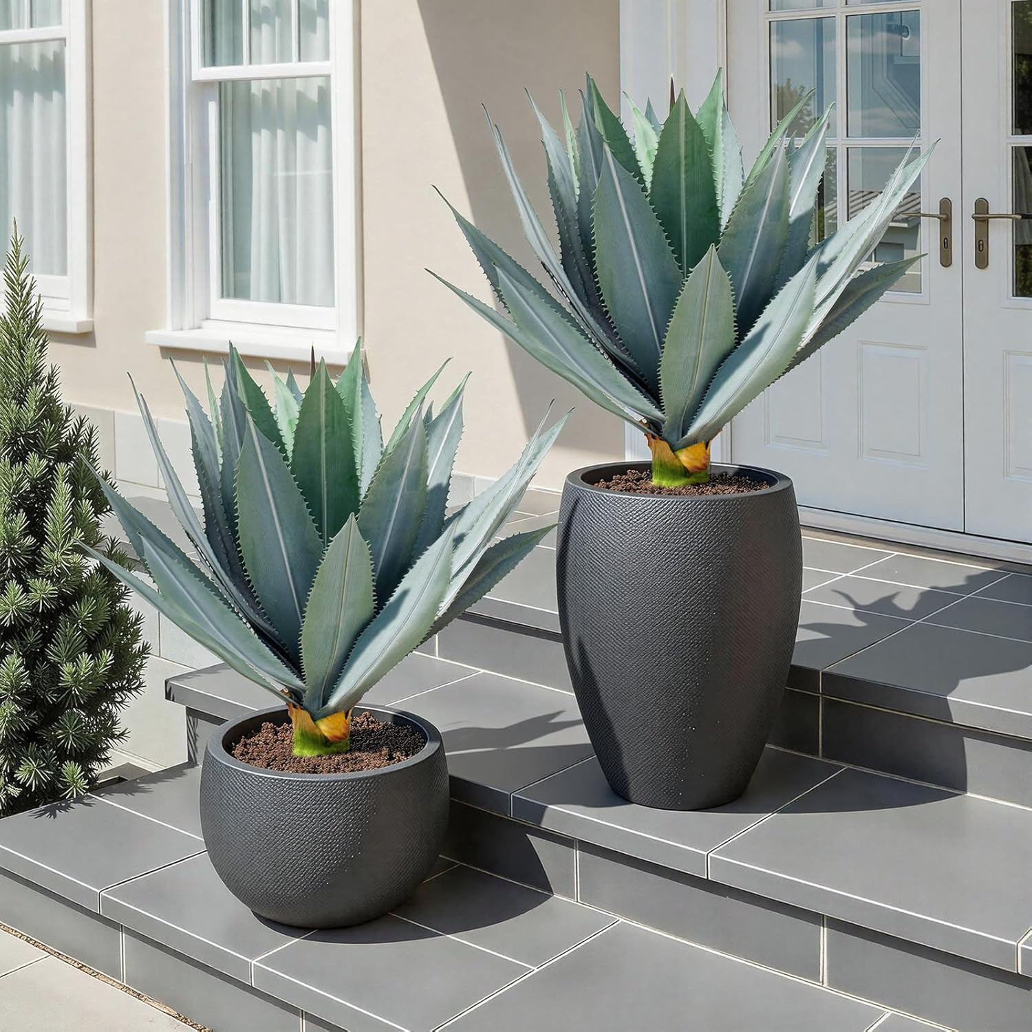 UV Resistant 23″ Artificial Agave Plant – 2 Pack Faux Succulents for Home Decor