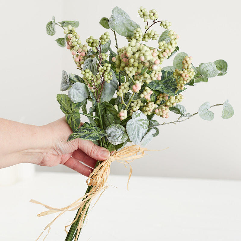 17″ Flocked Artificial Ivy and Berry Decorative Floral Bundle