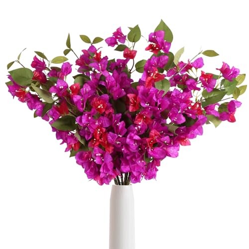 12PCS Bougainvillea Artificial Flowers 31.50″ Long Stem Faux Silk Fuchsia Mixed