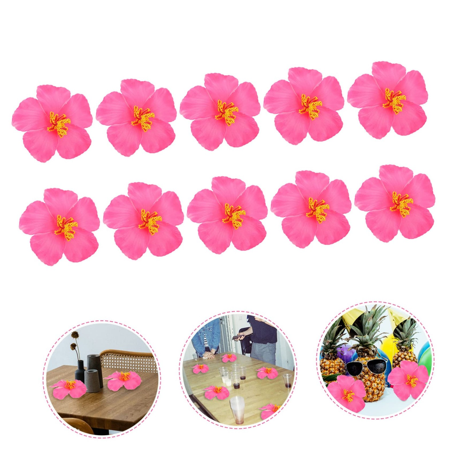 10 Pieces Artificial Hibiscus Flower Faux Tropical Flowers Pink Fake Hibiscus…