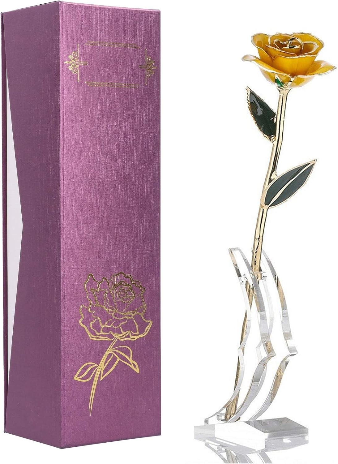 24K Gold Dipped Yellow Rose – Exquisite Gift for Her, Comes with Crystal Stand