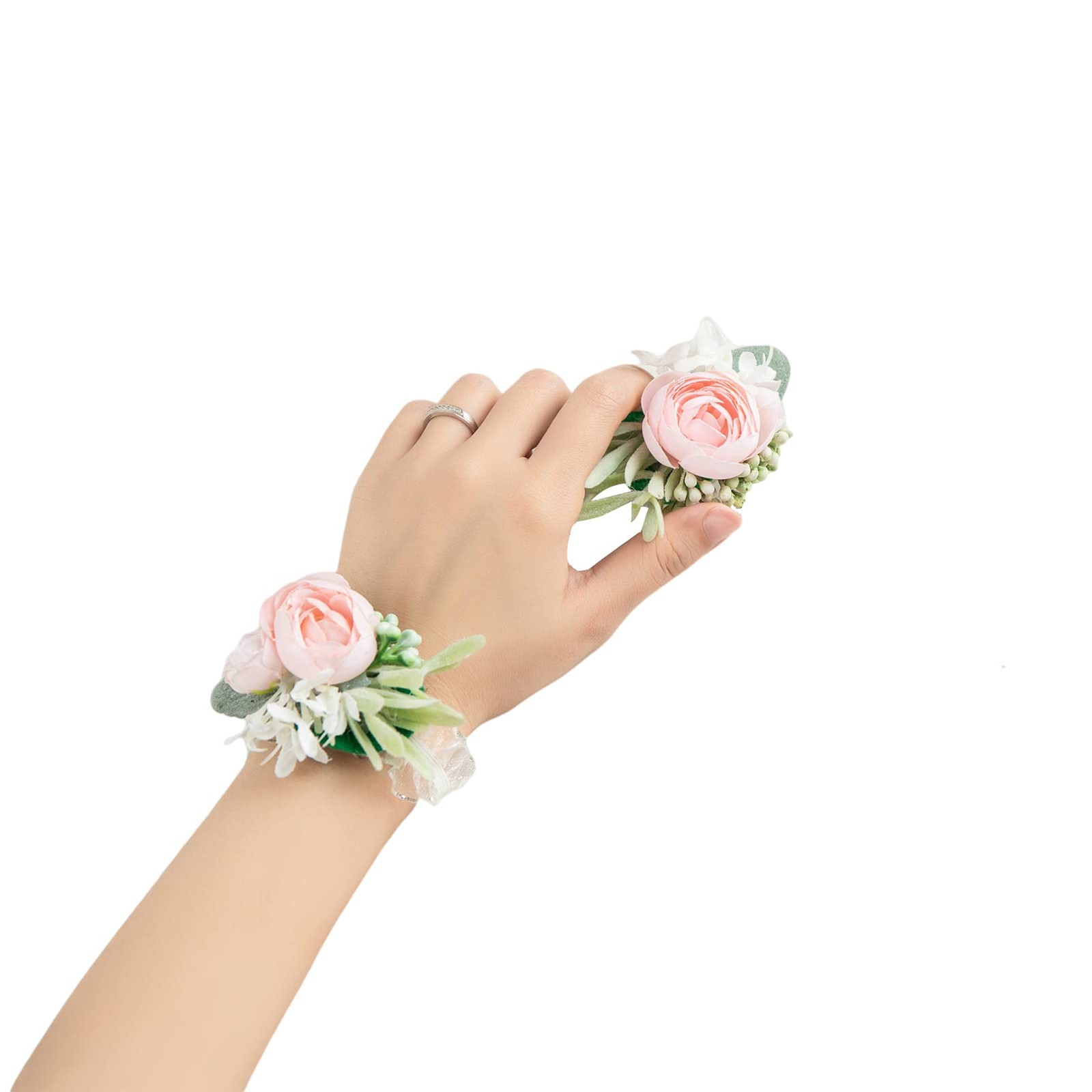 6 PCS Pink Rose Wrist Corsages Bride Bridesmaid Girls Hand Flowers Wedding