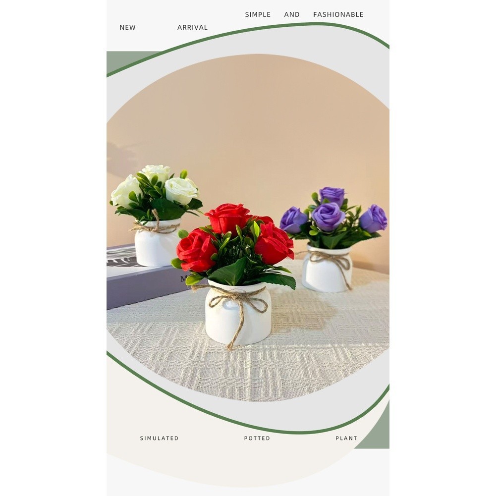 Artificial Flower Arrangement in Pot with Bow for Event For Home Styling