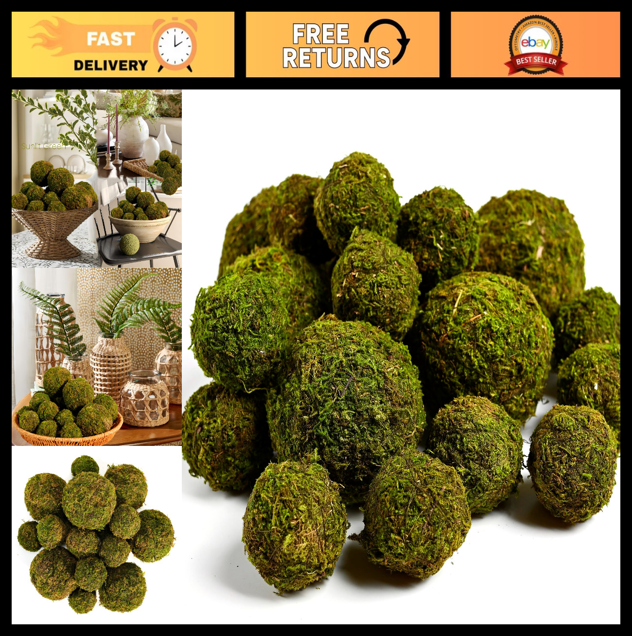 18-Piece Artificial Moss Balls Set – 6 Large 3.2″ & 12 Small 2″ Decorative Fille