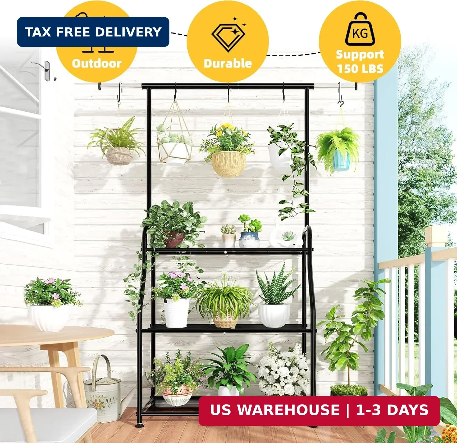 Simple Trending Plant Stand Indoor Outdoor, Heavy Duty Metal 3 Tiered Hanging Pl