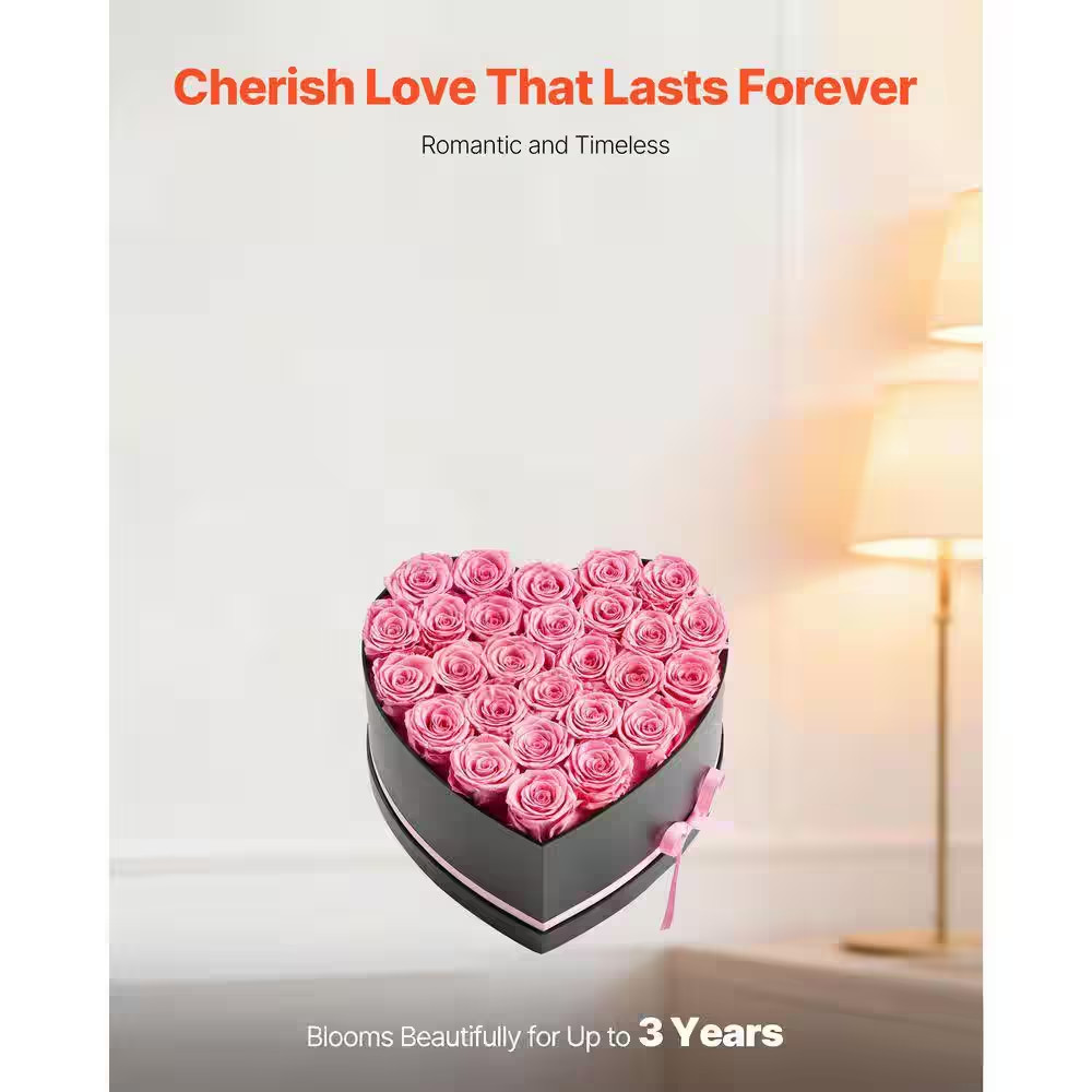Artificial Forever Flowers 27-Preserved Roses in a Heart Shape Box, 5.51 In. H E