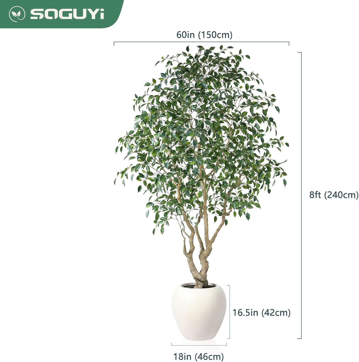 8ft Faux Ficus Tree with Artisan Planter – Realistic Indoor Decor for Home/Offic