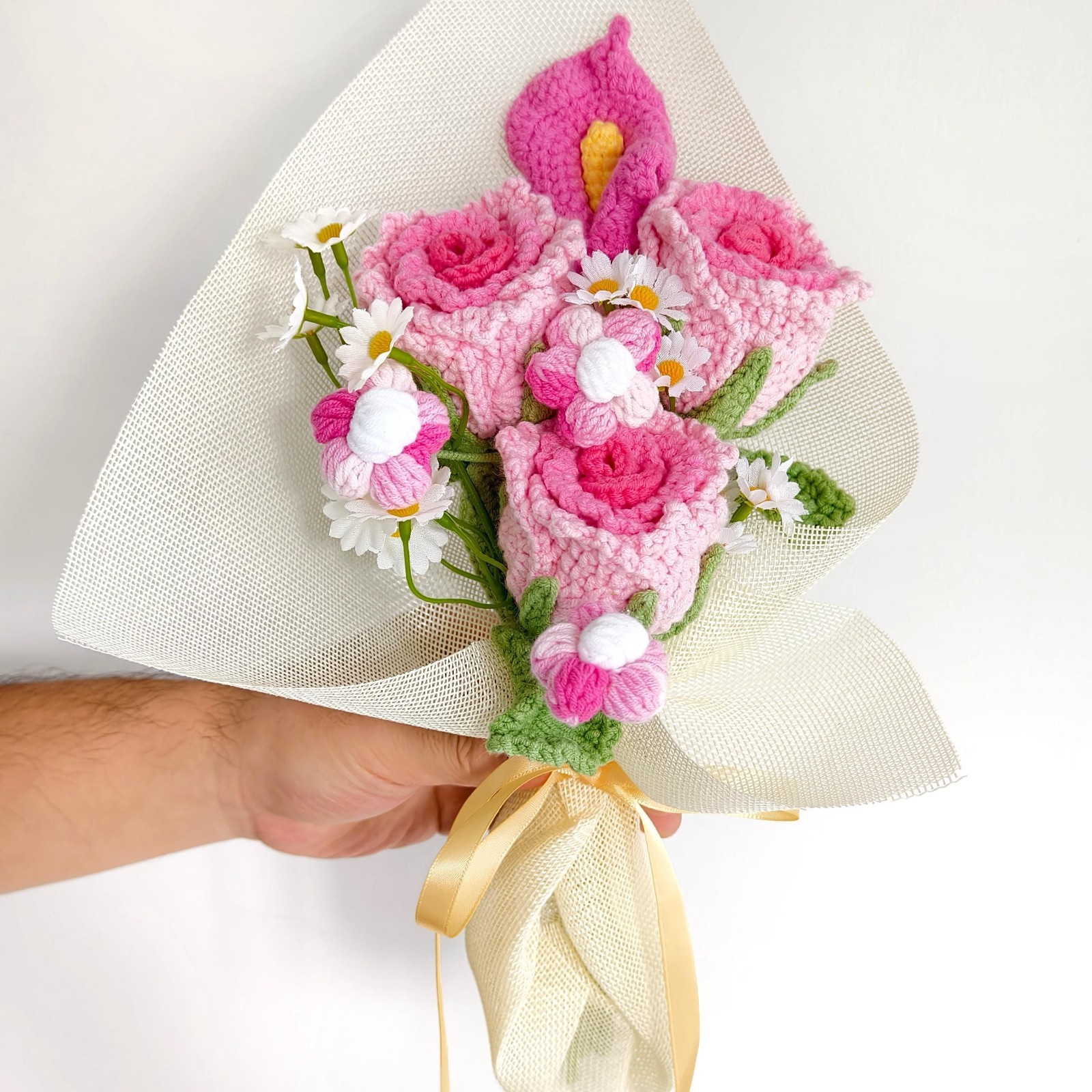 Crochet Rose Bouquet Handmade Yarn Flowers Artificial Flowers Gift for Her