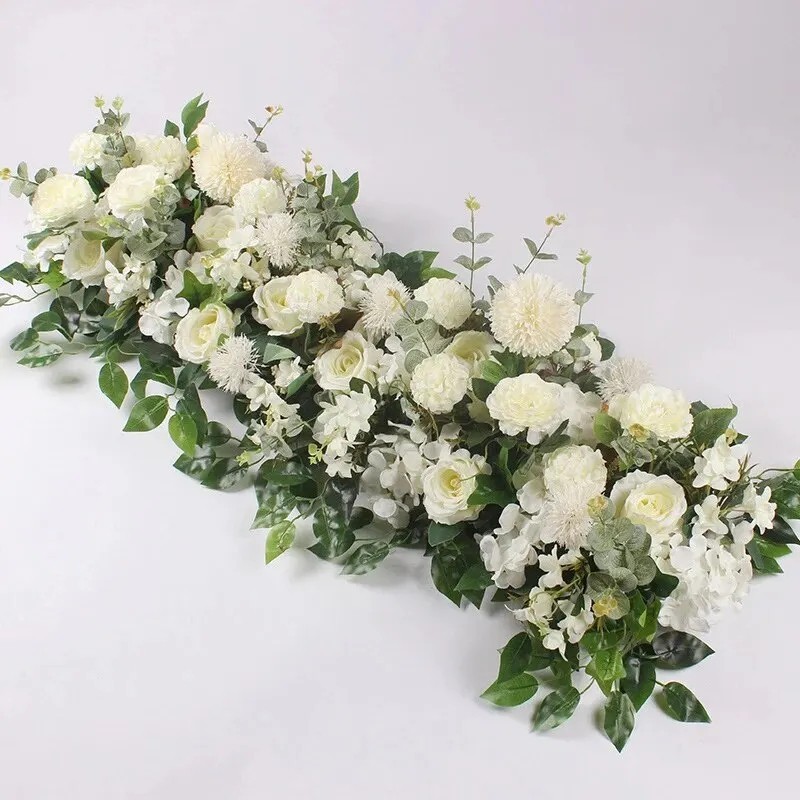 100cm Artificial White Rose Flower Row Table Centerpiece Flowers – Wedding Decor