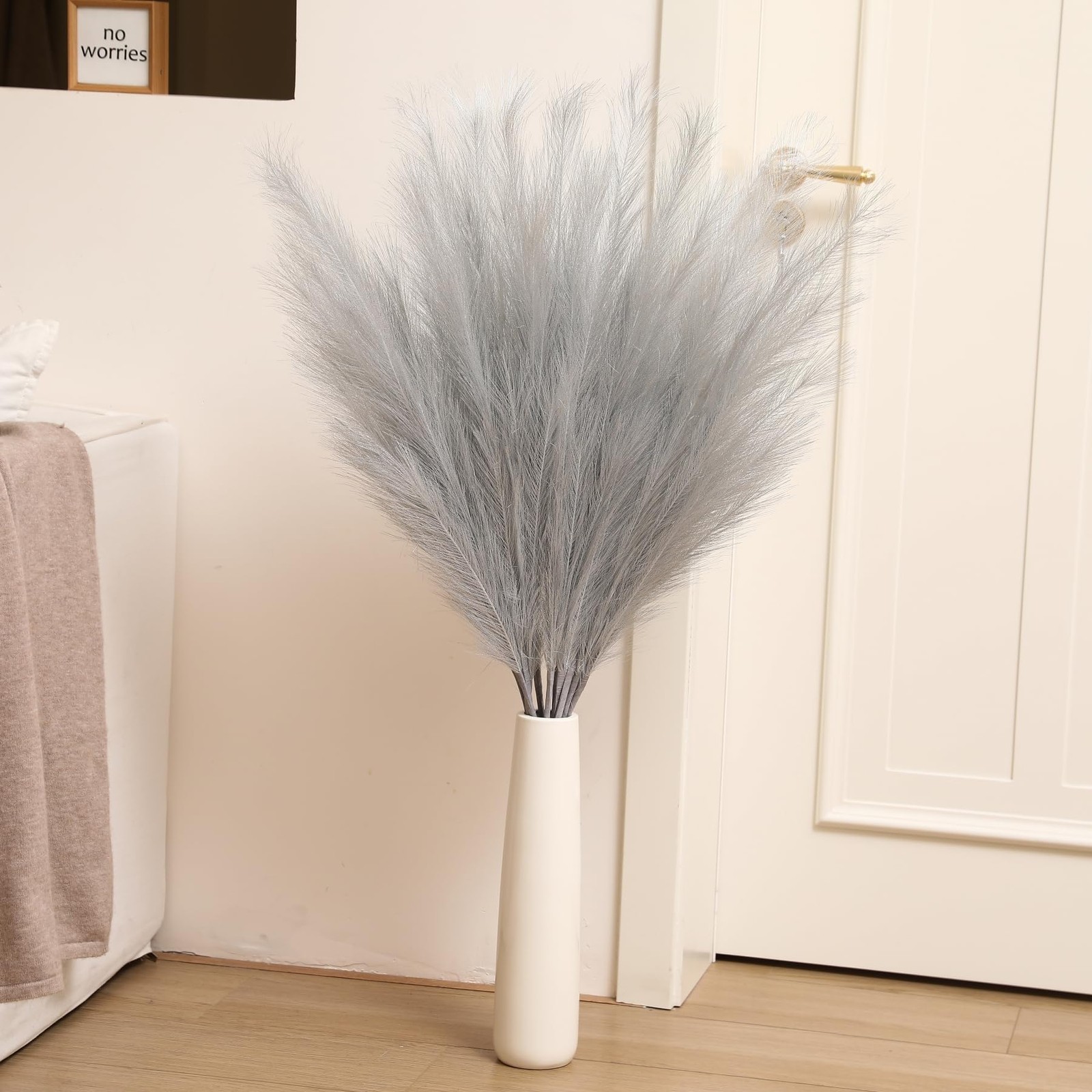 Silver Pampas Grass Decor 8 PCS 45 Inch Tall Large Faux Pompous Wedding