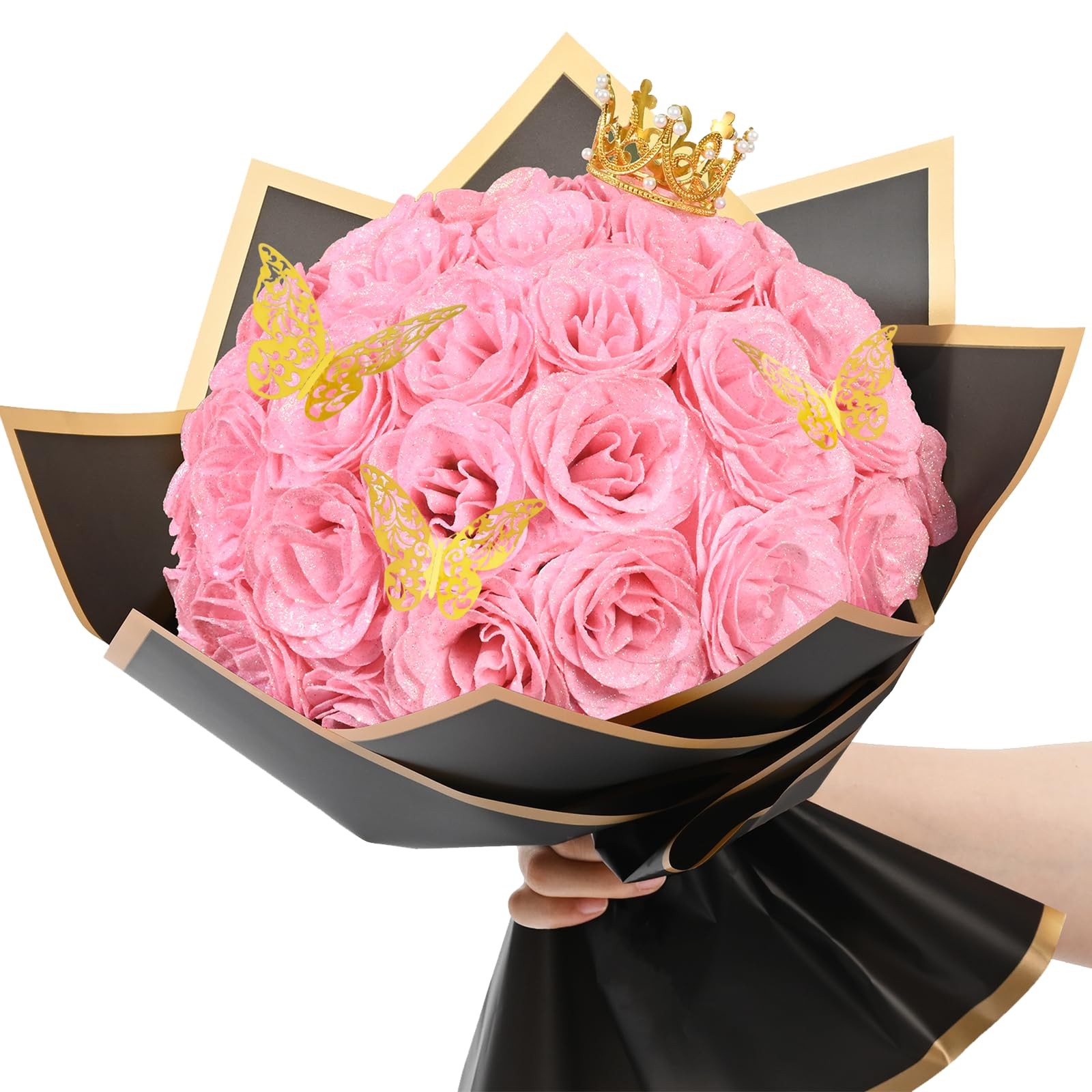 36 Pcs Glitter Roses Bouquet, DIY Fake Flowers Bouquet, Craft the Initials of…