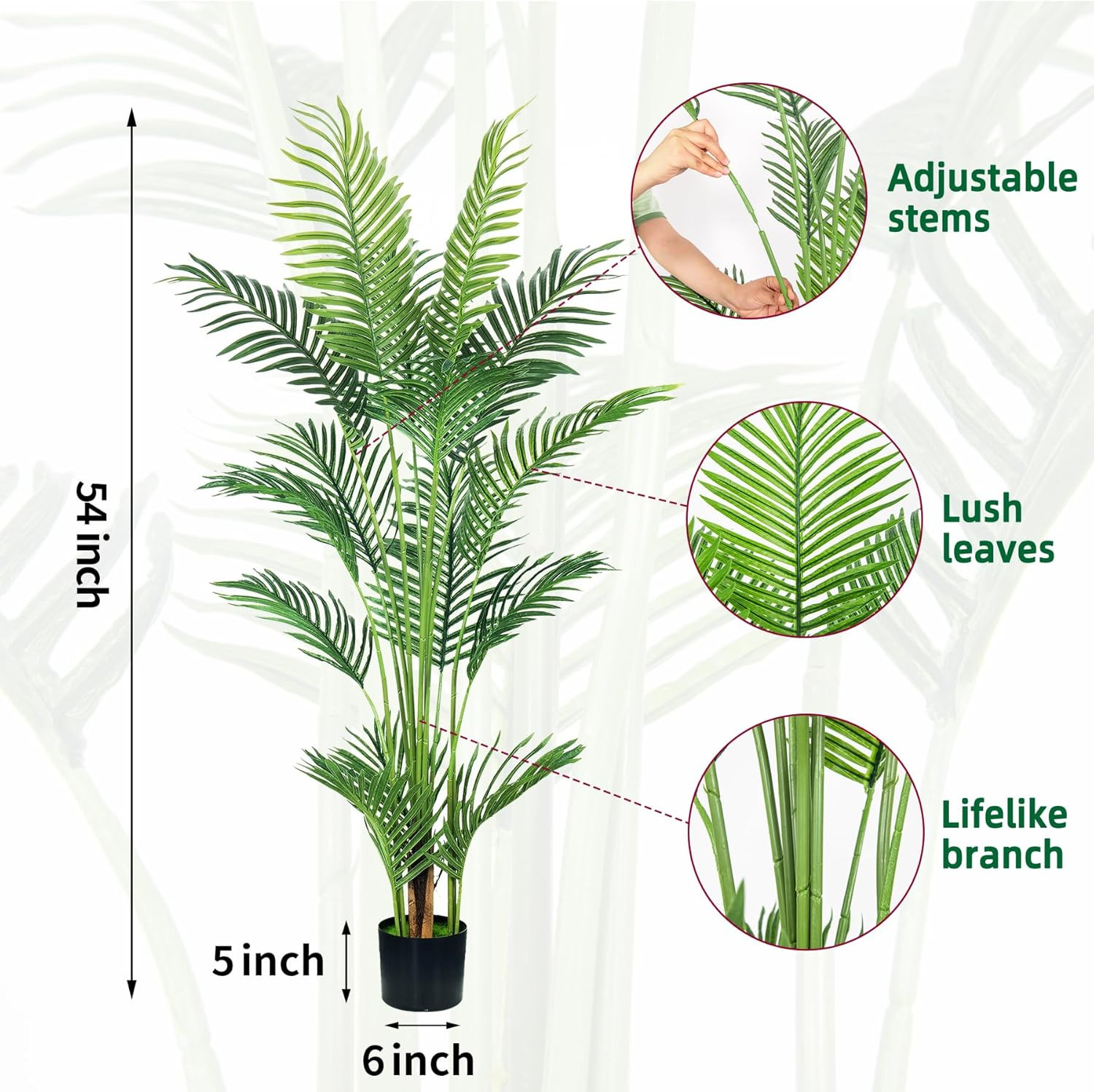 4.5FT 2Packs Artificial Palm Tree,Faux Areca Palm Plant with Real Touch Leaves a