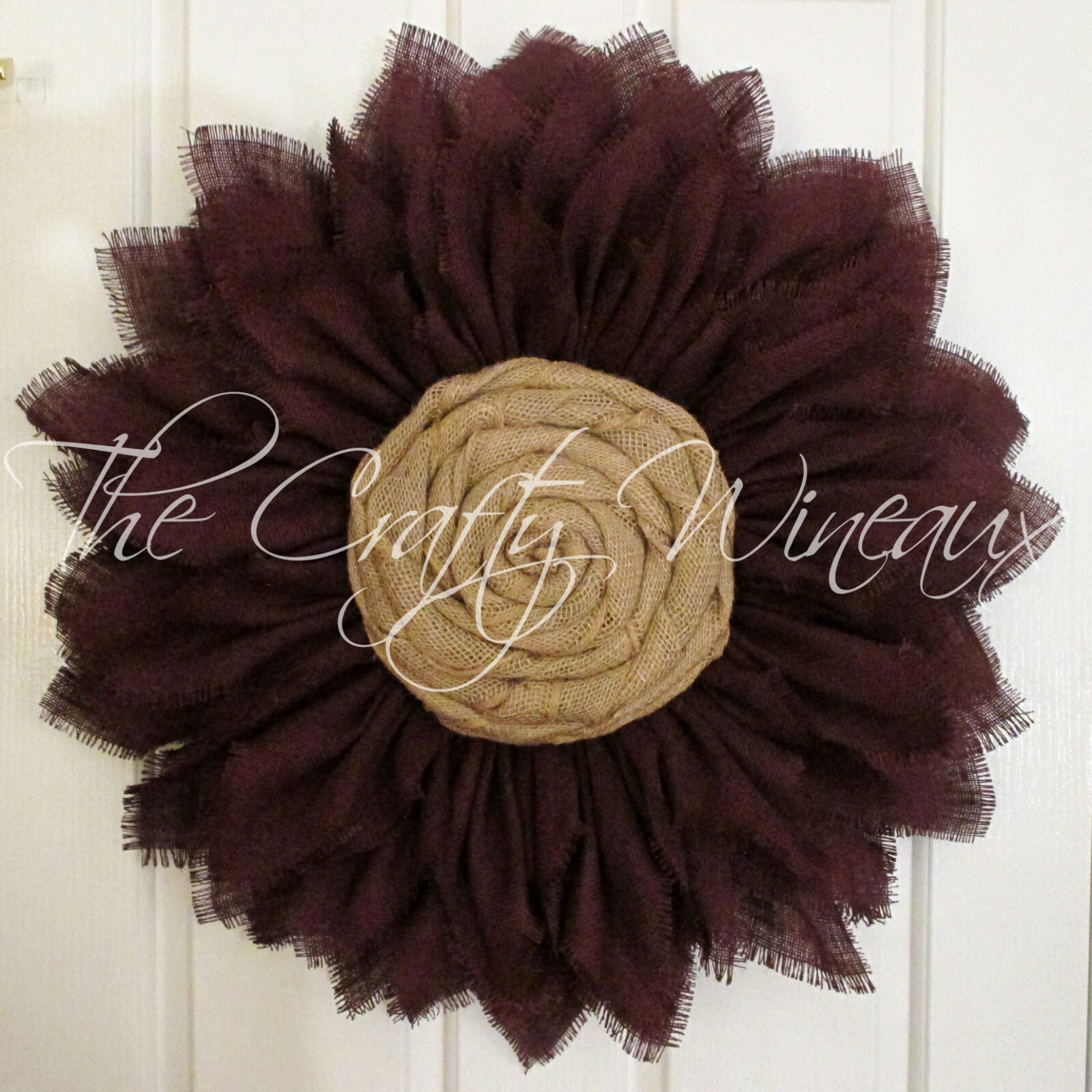 The Crafty Wineaux – Extra Thick 25″ Rich Red Wine Burlap Sunflower Wreath